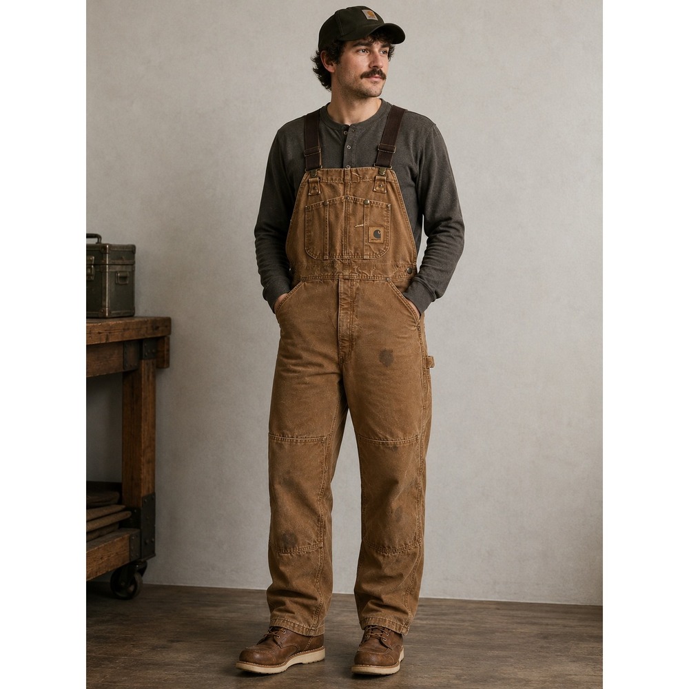Carhartt Bib Overalls Men Large Regular Quilt Lined Duck Canvas Double Knee